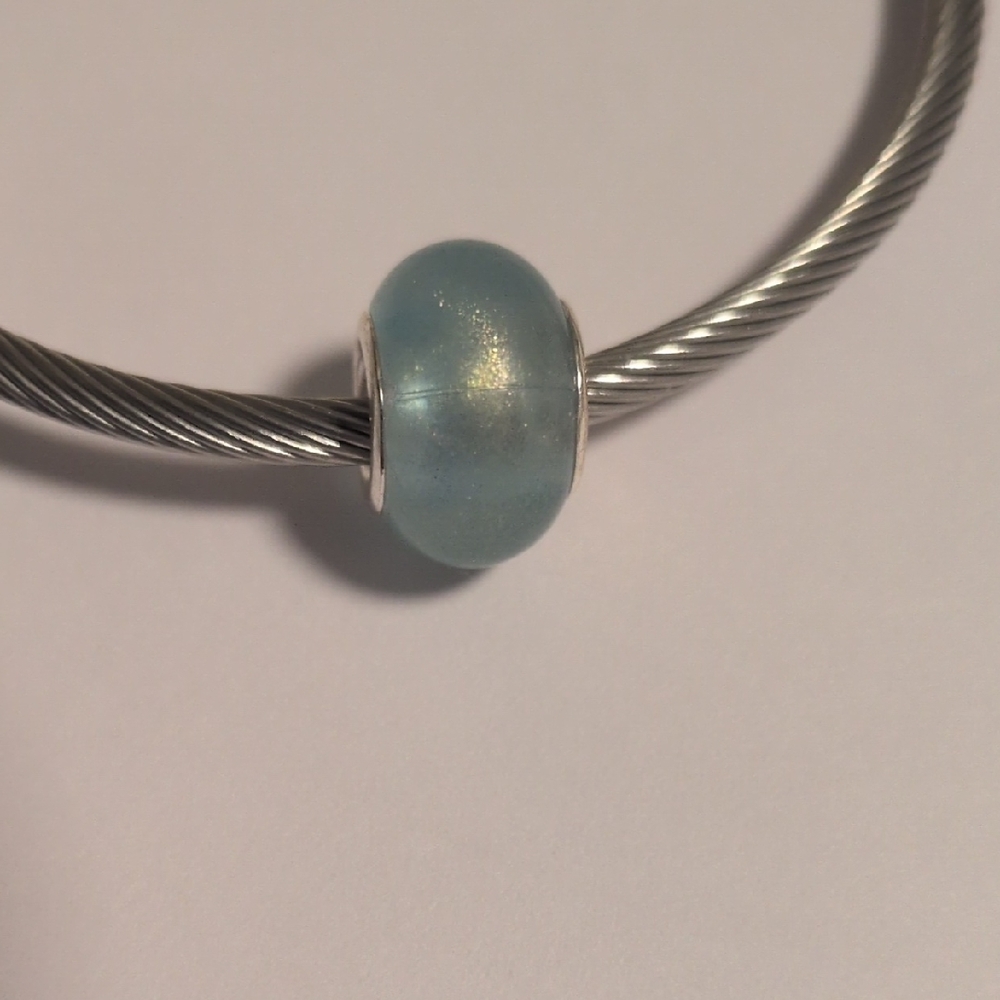 Silver Glittery Blue Charm for Pandora Style‎ Bracelet